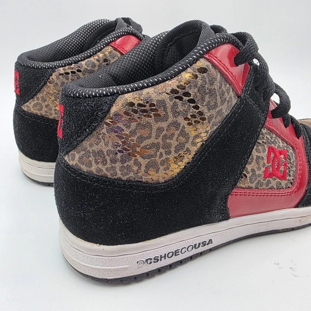 Vintage DC Shoes Womens 6.5 Y2k Skate Manteca 2 Mid Sneakers‎ Leopard Red Black